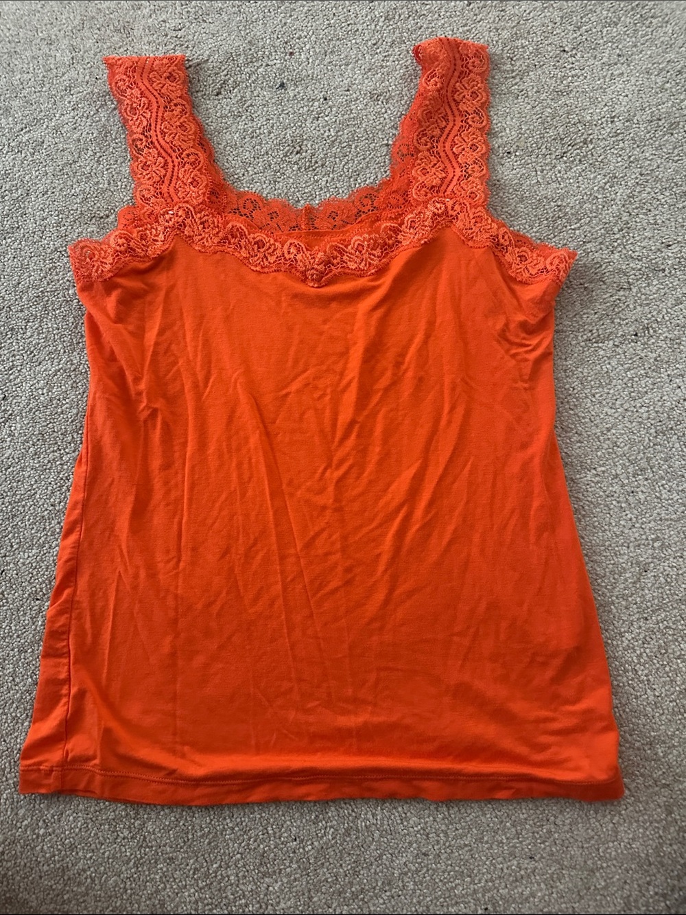 Lace-Trim Knit Tank Top - Coral